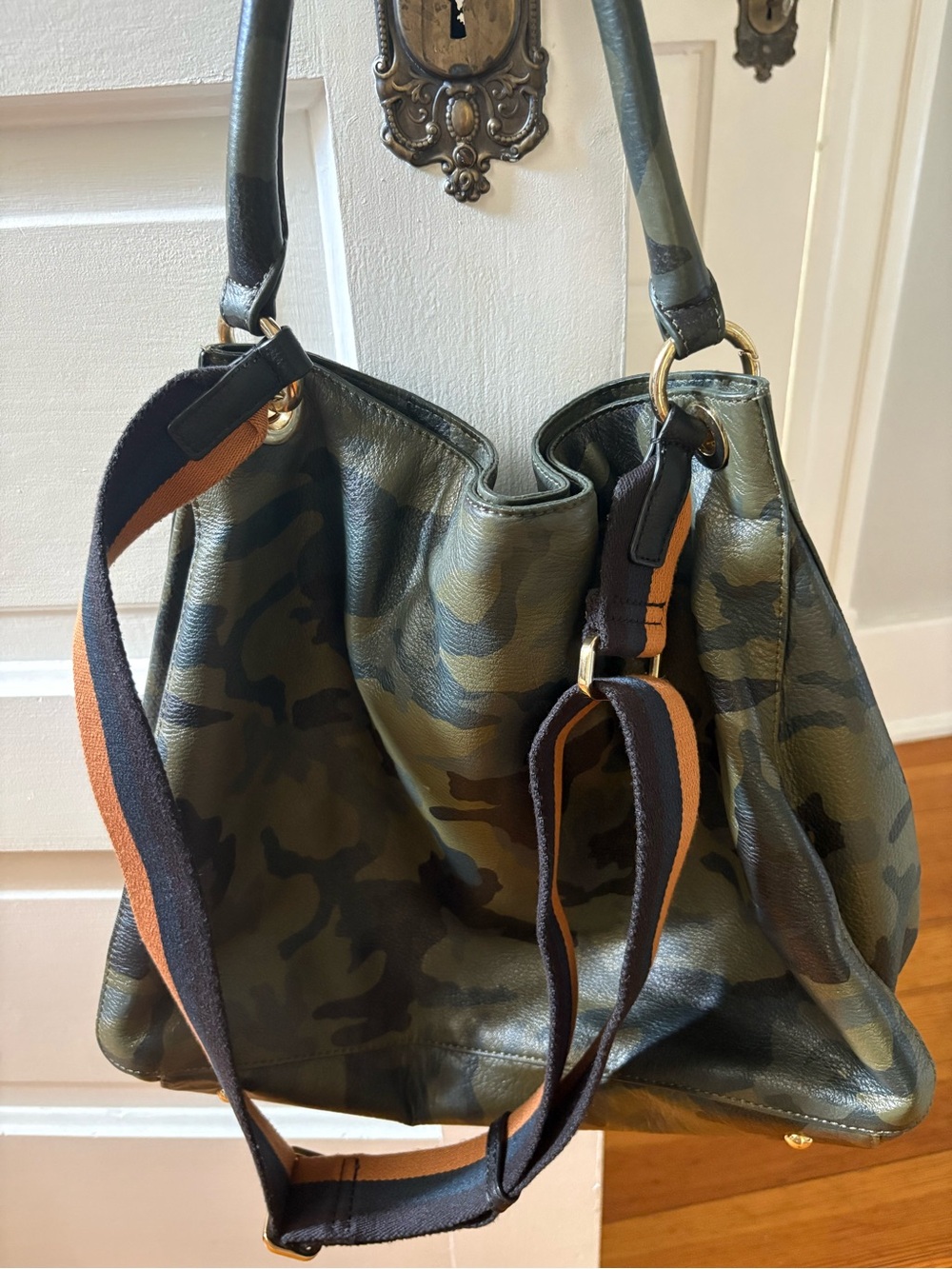Mark & Graham Olive Camo Hobo Shoulder Bag with Striped Strap